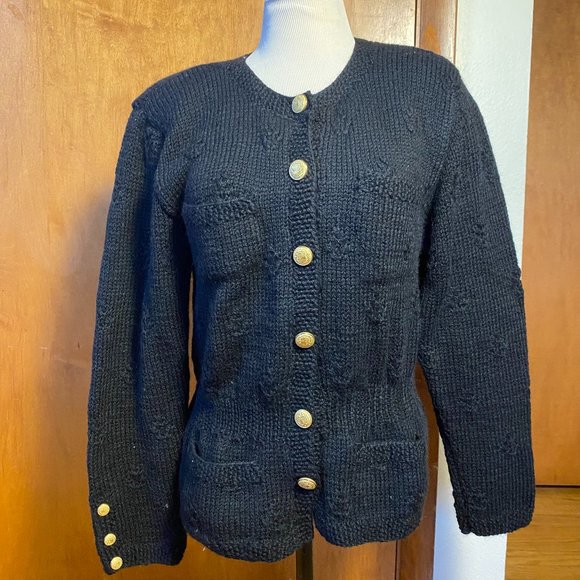 Tricots St. Raphael Sweaters - ❌SOLD❌GUC Vintage Black Hand-Knitted Button-Up Wool Cardigan sz S